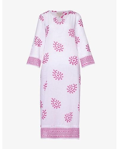 Aspiga Guadeloupe Abstract-pattern Organic-cotton Maxi Dress - Purple
