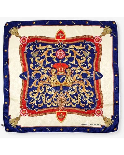 Aspinal of London Signature Graphic-print Silk Scarf - Blue