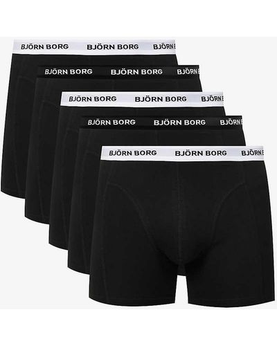 Björn Borg Branded-waistband Mid-rise Pack Of Five Stretch-cotton Boxers - Black