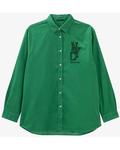 IKKS Nyc-embroidered Relaxed-fit Cotton Shirt - Green