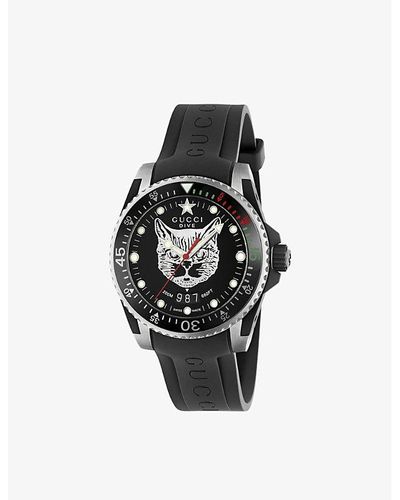 Gucci Ya136320 Dive Stainless-steel And Rubber Watch - Black