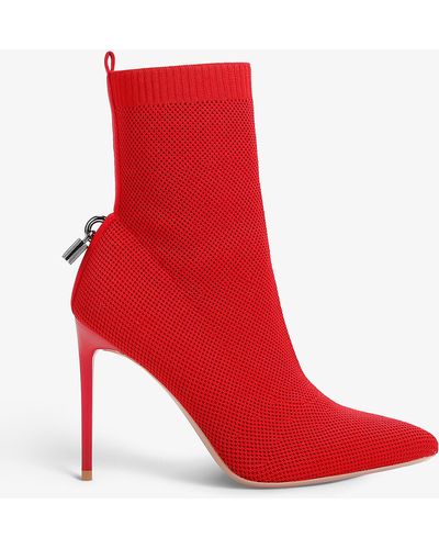 Carvela Kurt Geiger Vixen Pointed-toe Stiletto Knitted Ankle Boots - Red