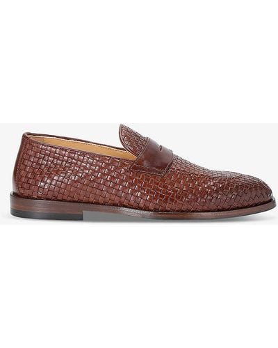 Brunello Cucinelli Classic Woven Leather Penny Loafers - Brown