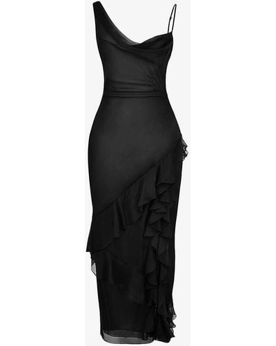 House Of Cb Malila Ruffle-trim Woven Maxi Dress - Black