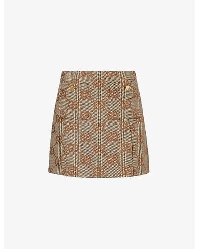 Gucci Monogram-pattern A-line Wool Mini Skirt - Natural