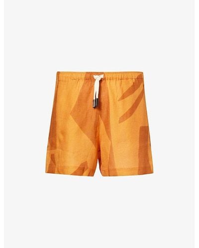 Marané Las Garzas Abstract-print Linen Shorts - Orange