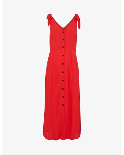 Whistles Hanna Tie-shoulder Woven Midi Dress - Red