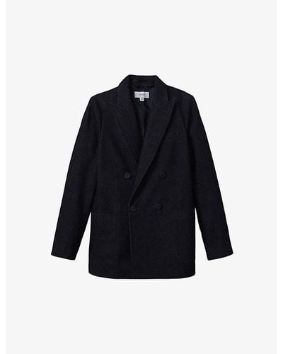 Reiss Maya Relaxed-fit Double-breasted Denim Blazer - Blue