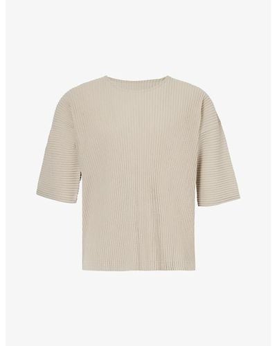 Homme Plissé Issey Miyake Pleated Crewneck Knitted T-shirt X - Natural