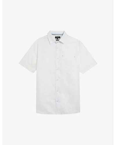 Ted Baker Palomas Regular-fit Short-sleeve Linen And Cotton-blend Shirt - White