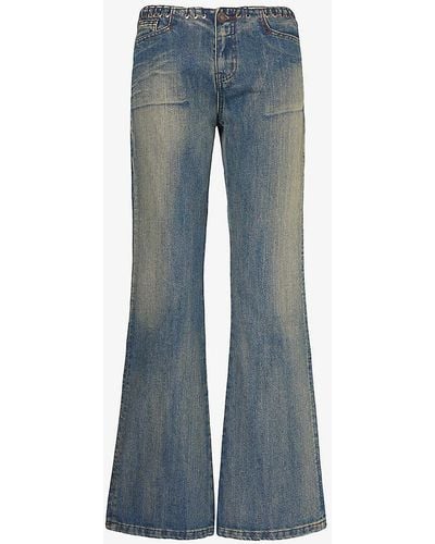 Jaded London Whipstitch Faded-wash Boot-cut Low-rise Jeans - Blue