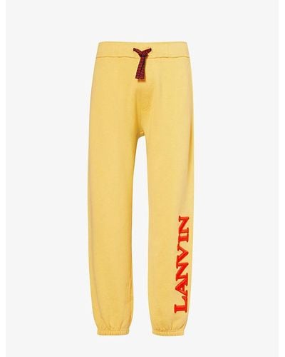 Lanvin Brand-embroidered Drawstring-waistband Cotton-jersey jogging Botto - Yellow