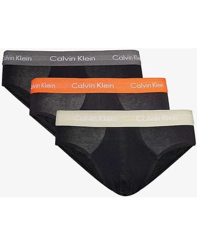 Calvin Klein Branded-waistband Mid-rise Pack Of Three Stretch-cotton Briefs - Blue