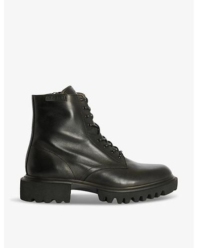 AllSaints Vaughan Logo-embossed Lace-up Leather Ankle Boots - Black