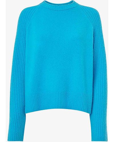 Whistles Anna Ribbed-sleeve Stretch-knit Jumper - Blue