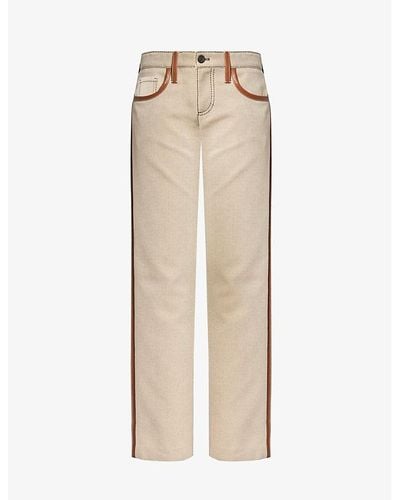 Miu Miu Contrast-stitching Brand-embroidered Mid-rise Straight-leg Canvas Jeans - Natural