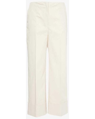 Theory Pressed-crease Wide-leg Mid-rise Stretch-cotton Trousers - White