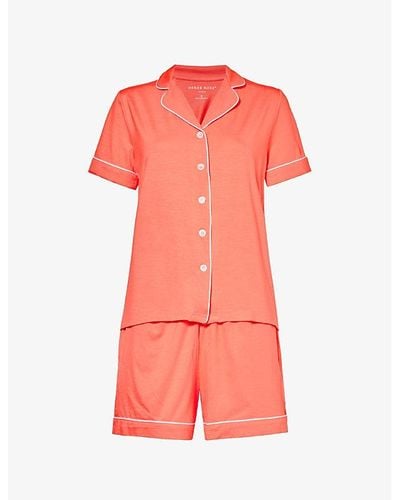 Derek Rose Lara Contrast-piping Stretch-woven Pyjama Set X - Pink