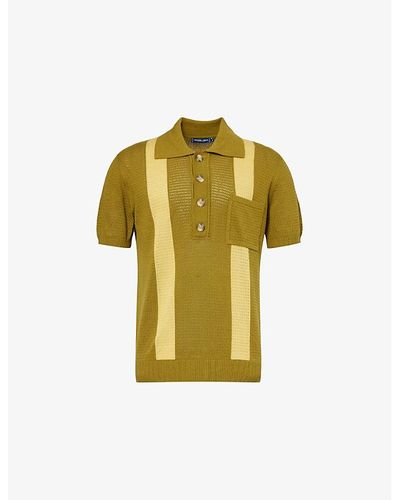 Frescobol Carioca Contrast-panel Short-sleeve Crochet-cotton Polo Shirt - Yellow