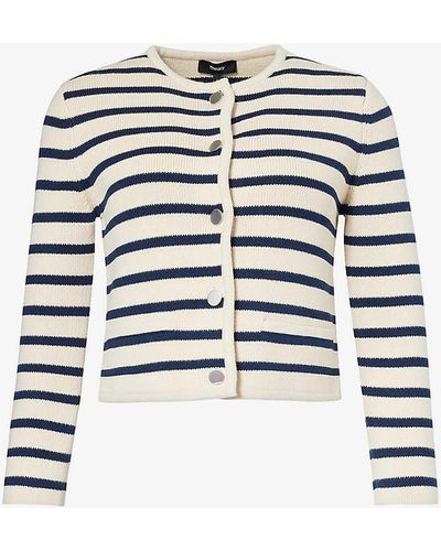 Theory Stripe-pattern Cotton-knit Jacket - White
