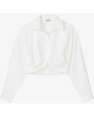 Sandro Curved-hem Cropped Cotton Shirt - White