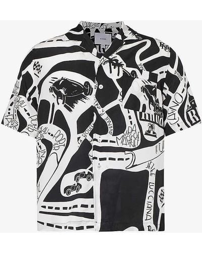 Rhude Strada Graphic-print Silk Shirt - Black