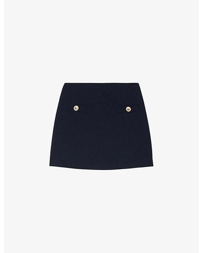 Sandro Button-embellished Wool-blend Twill Mini Skirt - Blue