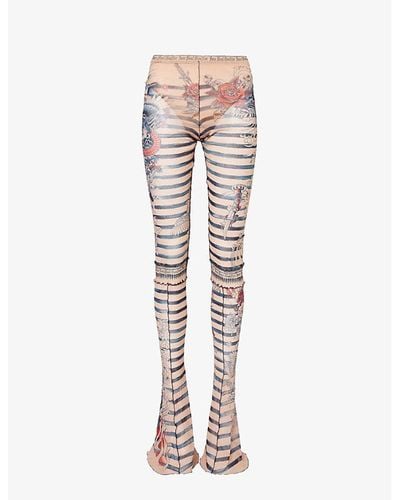 Jean Paul Gaultier Marinière Graphic-print Mid-rise Flared-leg Woven Trousers - Pink