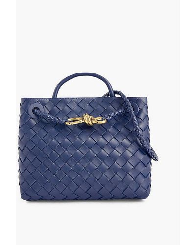 Bottega Veneta Andiamo Woven-texture Leather Top-handle Bag - Blue