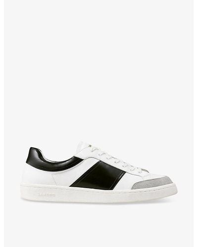 Sandro Contrast-panel Logo-print Leather Low-top Sneakers - White
