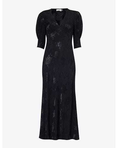 RIXO London Zadie Floral-pattern Satin Midi Dress - Black