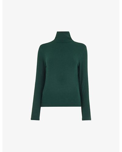 Whistles Ribbed Polo-neck Stretch-woven Top - Green