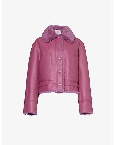Anne Vest Beth Contrast-collar Leather Jacket - Purple