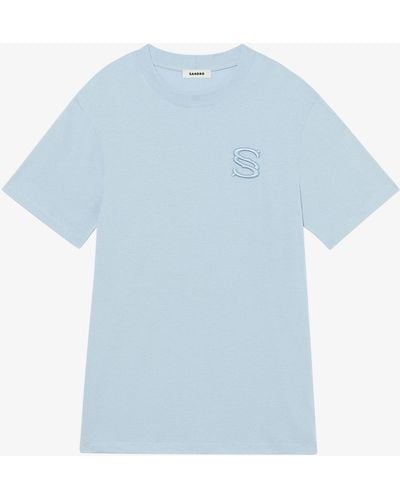Sandro Baseball Embroidery-embellished Organic Cotton T-shirt - Blue