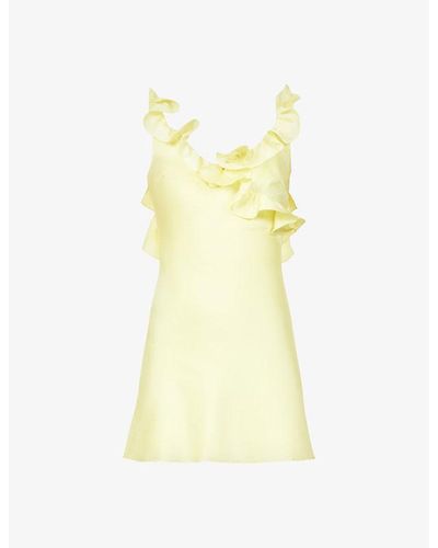 House Of Cb Tink Flared Ruffle-trim Satin Mini Dress - Yellow