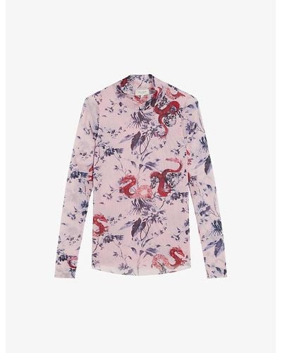 Ted Baker Mateney Floral-print Stretch-mesh Top - Purple