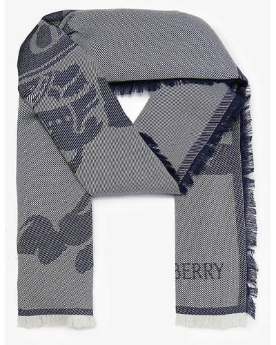 Burberry Equestrian Knight Design Jacquard-pattern Wool-blend Scarf - Grey