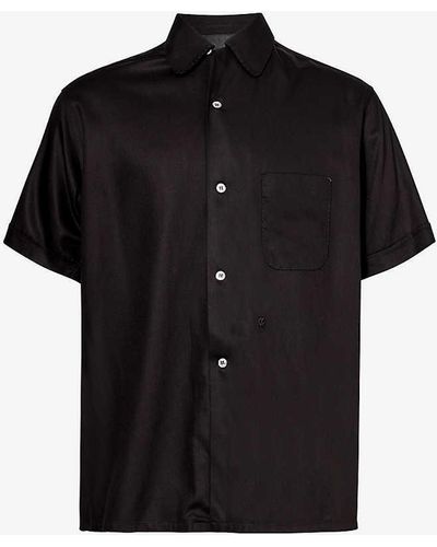 Maison Margiela Short-sleeve Brand-embroidered Relaxed-fit Woven-blend Shirt - Black