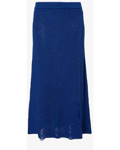 Song For The Mute Distressed Wool-blend Knitted Midi Skirt - Blue