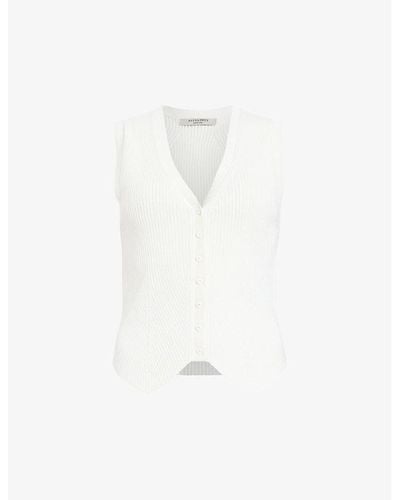 AllSaints Cruz V-neck Ribbed Knitted Waistcoat - White
