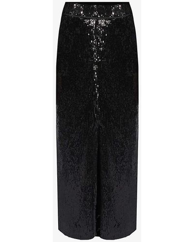 Ro&zo Sequin-embellished Split-hem Stretch-woven Midi Skirt - Black