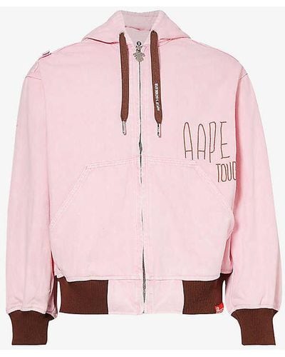Aape Logo-embroidered Contrast-trim Denim Jacket - Pink