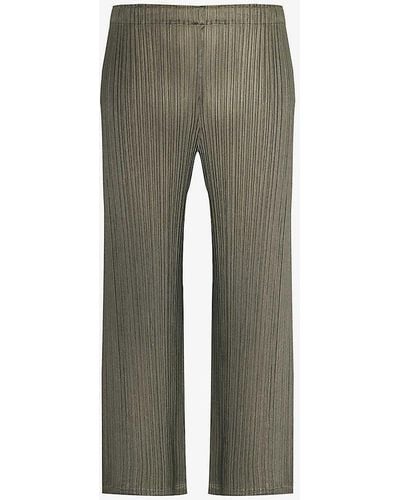 Pleats Please Issey Miyake Pleated Straight-leg Mid-rise Knitted Trousers - Green