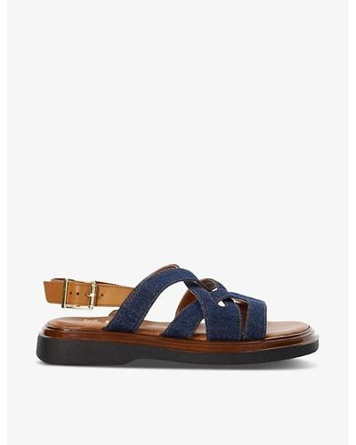 Dune Vy-denim Fabric Leebra Cross-strap Suede Flatform Sandals - Blue