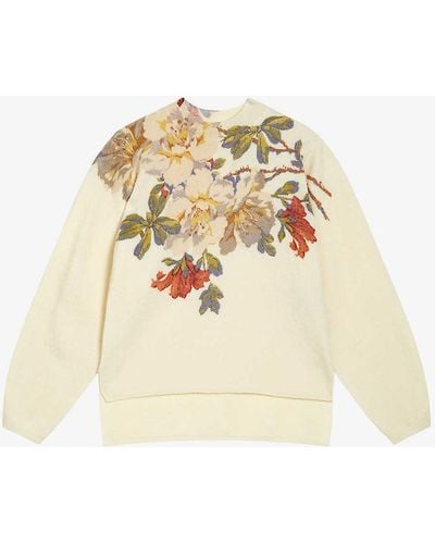 Ted Baker Evhaa Floral-print Long-sleeve Knitted Jumper X - Natural