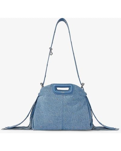 Maje Miss M Mini Stud-embellished Denim Cross-body Bag - Blue