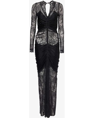 Rabanne Floral-embellished Semi-sheer Stretch-lace Maxi Dress - Black