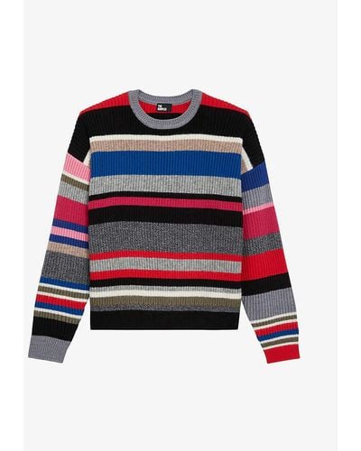 The Kooples Striped Ribbed Stretch-knit Sweater - Red