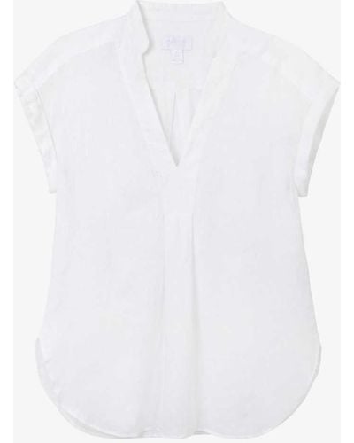 The White Company The Company V-neck Relaxed-fit Linen Shirt - White
