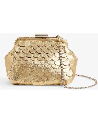 Ted Baker Aubary Scalloped Metallic Faux-leather Clutch Bag - Natural